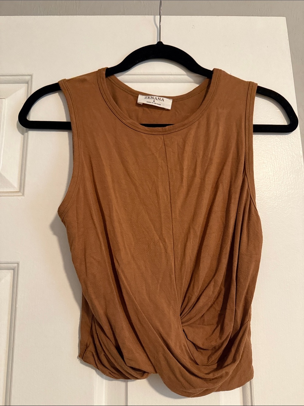 Zenana Outfitters Rust Brown Twist-Front Sleeveless Tank